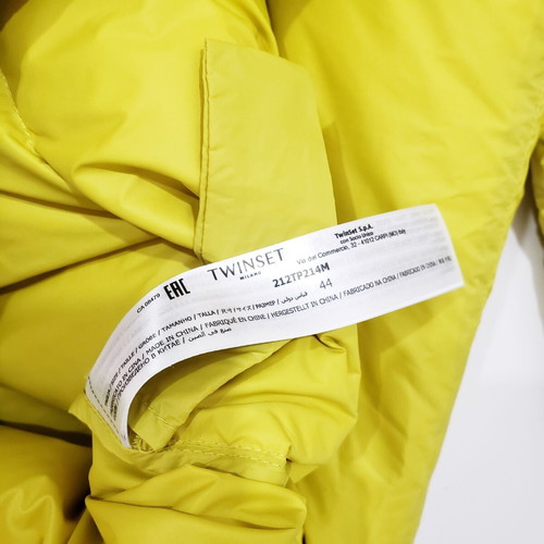 Twinset women's long winter down jacket new, yellow-green, M-L