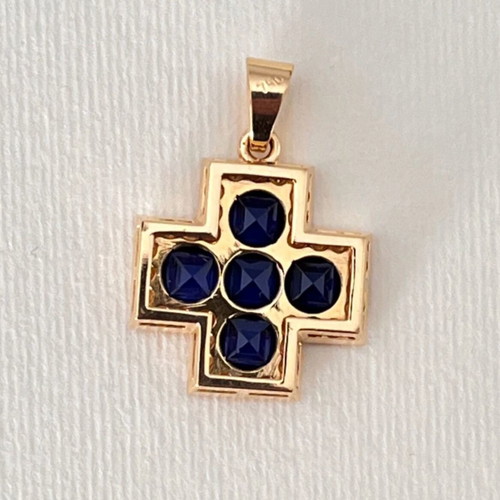Gold cross k18 like new with diamonds and sapphires