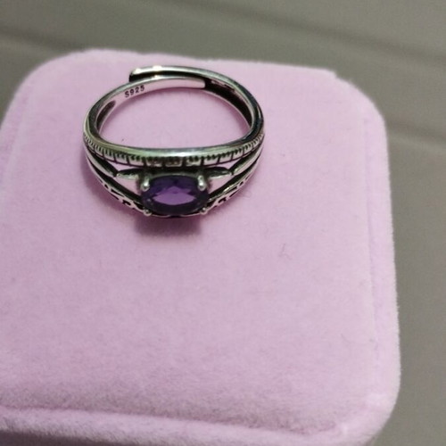 Silver adjustable ring with purple zircon stone new