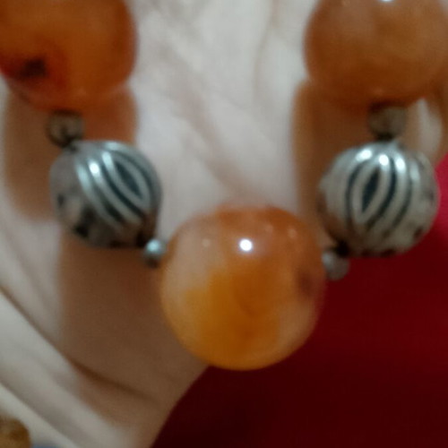 Handmade Boho Statement Necklace with Natural Carnelian Stones and Metal Elements