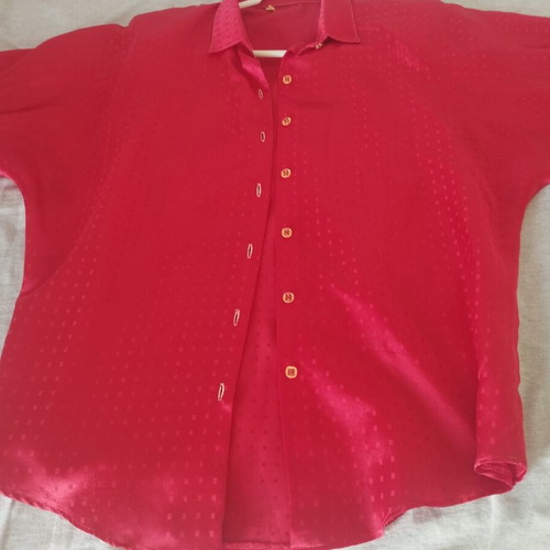 Vintage satin shirt No. 2 medium 38 bright red embossed polka dots like new