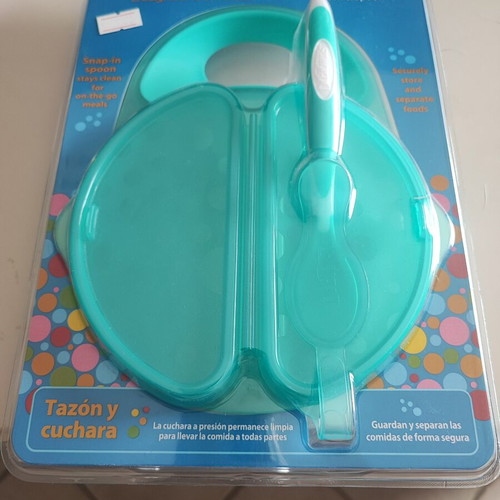 Dr. Brown's Food Bowl with Lid and Soft Blue Spoon new
