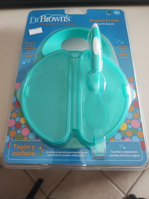 Dr. Brown's Food Bowl with Lid and Soft Blue Spoon new