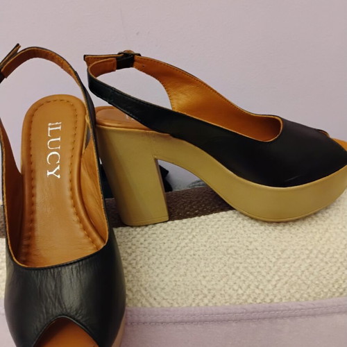 Women's platform sandals new, genuine leather, black