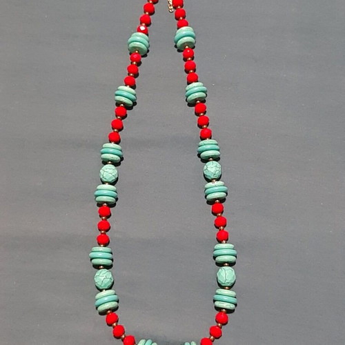 Necklace with turquoise howlite and Austrian crystals, new