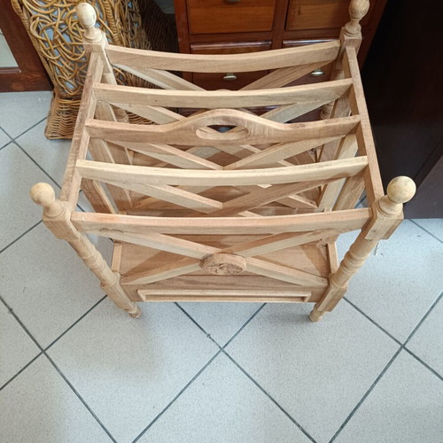 Wooden vintage newspaper holder with drawer used, classic design
