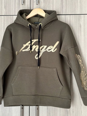 Women's sweatshirt like new, olive with gold prints and fleece lining