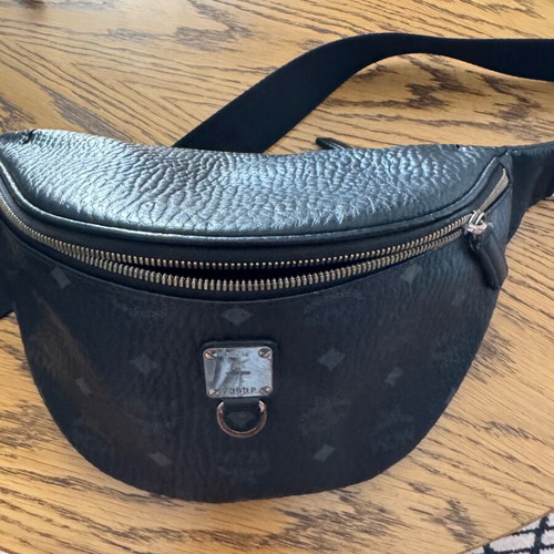 MCM waist bag used, black leather with minor wear