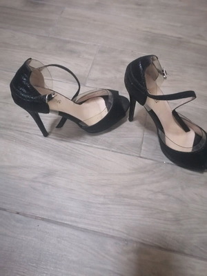Elegant sandals size 38, like new, black, 12 cm heel with ankle strap