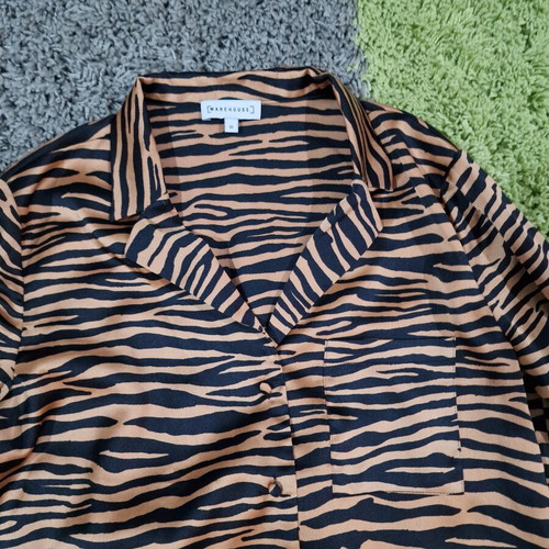 Warehouse leopard pattern women's skirt and blouse set, size M