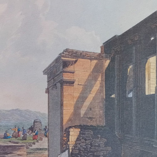 Engraving of Erechtheion used, color print by E. Dodwell