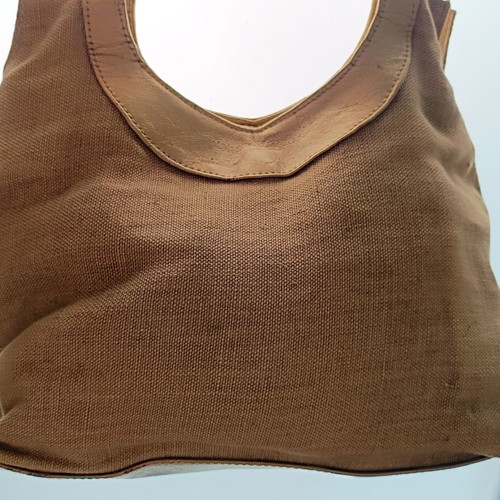 Mandarino linen handbag used, beige with gold details