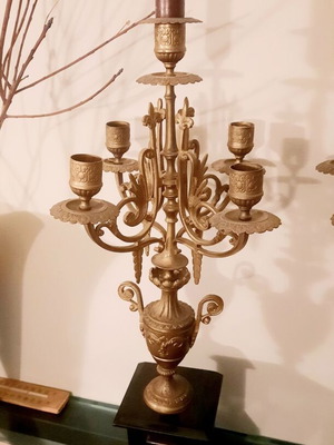 French candelabrum used 19th century brass with marble base