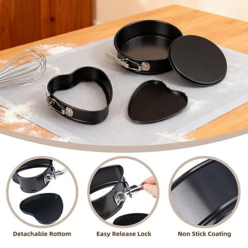 Set of 2 mini cake pans 4 inch – round and heart-shaped, with removable base