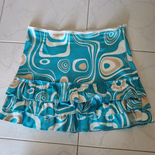 Skirt with ruffles used, white and turquoise, size S