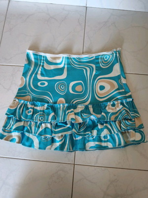 Skirt with ruffles used, white and turquoise, size S