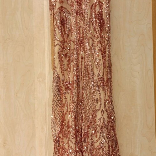 Pink maxi sequin dress like new with side slit and beads