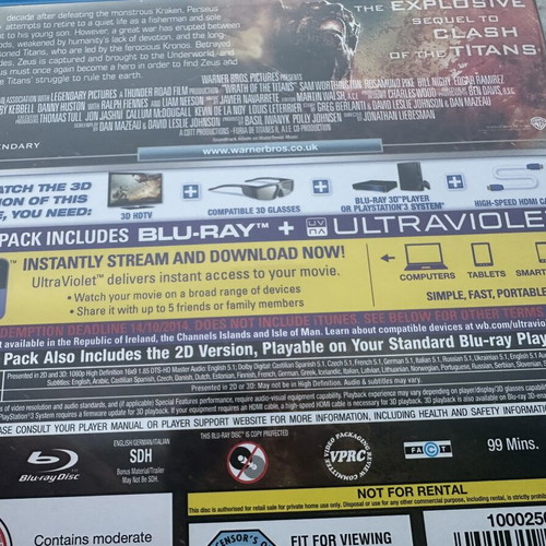 Wrath of the Titans Blu-Ray 3D disc with Greek subtitles like new