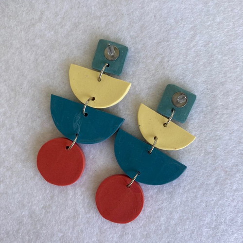 Long colorful handmade clay earrings new, unworn