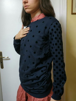 Navy petrol H&M Mama sweatshirt S new with black velvety polka dots