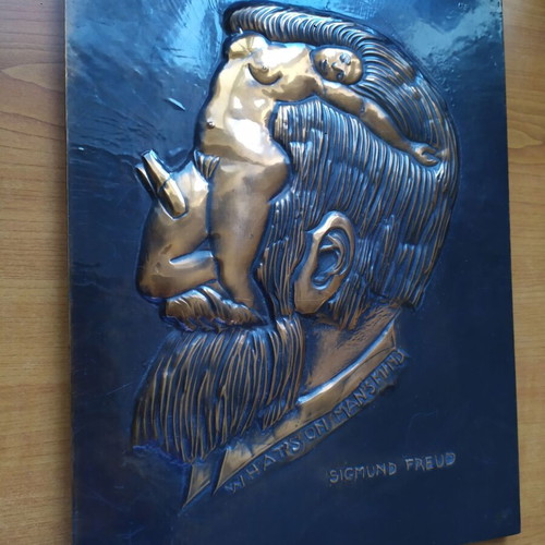 Sigmund Freud copper portrait used with inscription