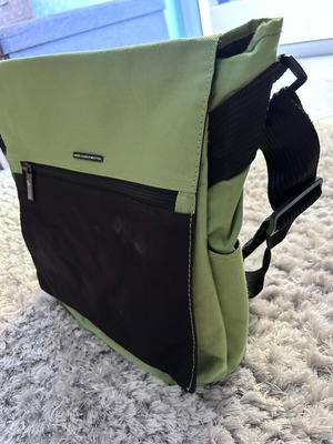 Benetton shoulder bag used green black with multiple pockets