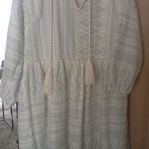 White dress with light blue diamond pattern midi/maxi like new