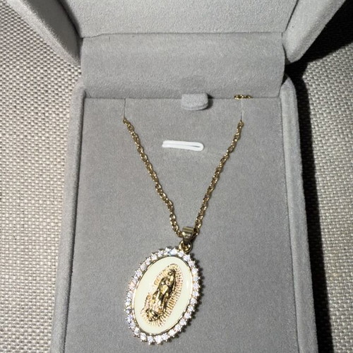 Our Lady of Guadalupe pendant necklace with cz stones and chain