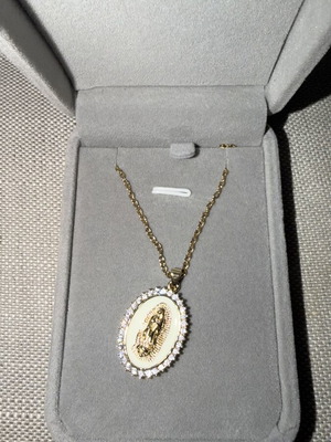 Our Lady of Guadalupe pendant necklace with cz stones and chain