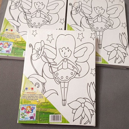 Fairy-themed canvas painting new, 15x20cm with colors and brush