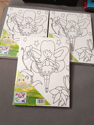 Fairy-themed canvas painting new, 15x20cm with colors and brush