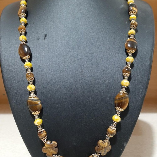 Necklace with tiger eye and Austrian crystals in 925 silver new