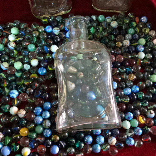 Glass marbles used, pack of 540, with decorative bottles