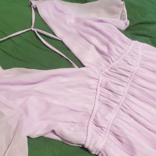 Terranova Lilac Maxi Dress XL New With Sheer Sleeves And Open Back