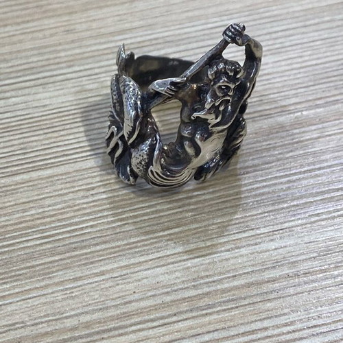 Silver men's Poseidon ring new, size 64 with black platinum detail