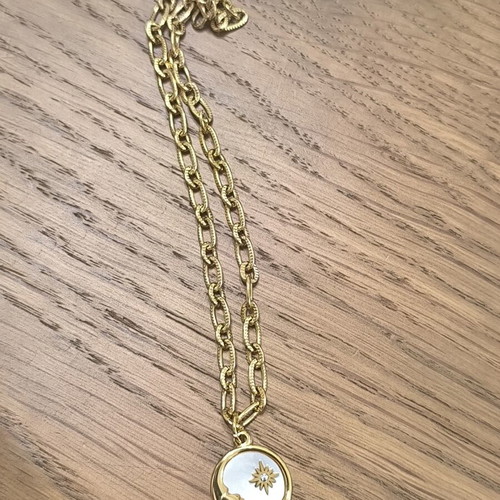 Women's Sun & Moon Necklace, gold color with white detail