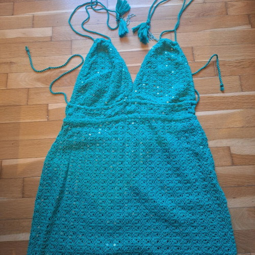 Top Piece Backless Knitted Dress with Sequins like new, green, size S