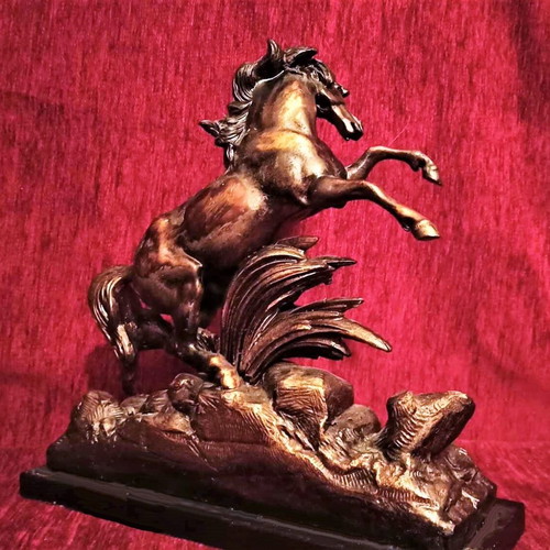 Bronze horse on wooden base like new