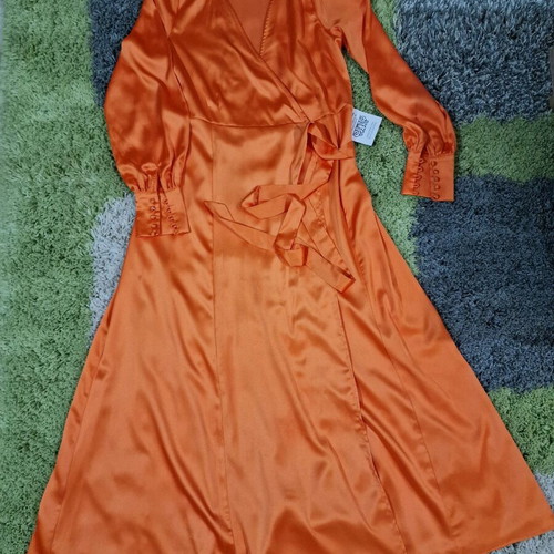 Satin Wrap Midaxi Dress New Vibrant Orange Size M