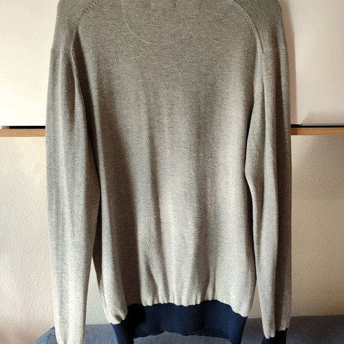Alcott cotton cardigan M like new, light gray with dark blue details