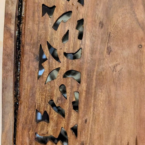 Vintage handmade wooden tray from India with carving and inlay decoration