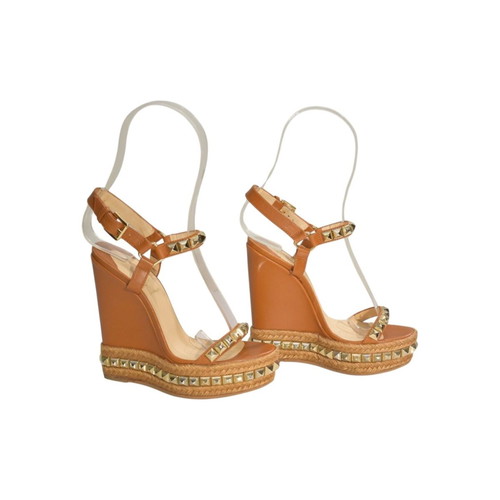 Christian Louboutin Pyraclou 140 Platform Wedge Espadrilles, Cognac Brown
