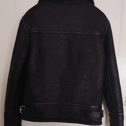 Zara Shearling Aviator Biker Jacket, black, size L