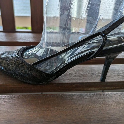 Black slingback evening sandals with sequins, size 36