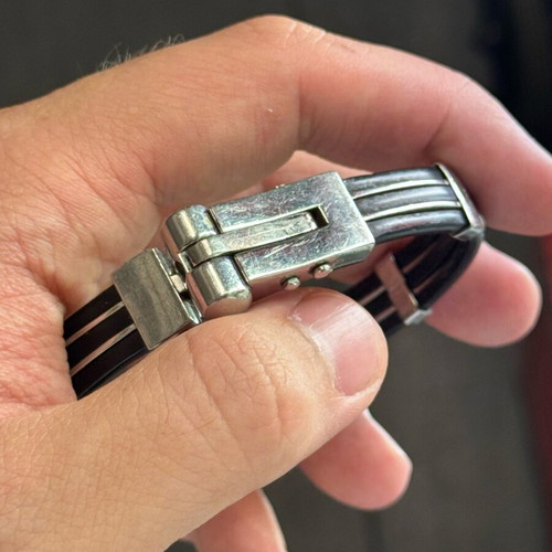 Stainless Steel Bracelet Sauro used, black rubber men's accessory