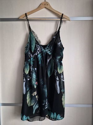 Φόρεμα Religion σαν καινούργιο με tropical print και μαύρη δαντέλα, μέγεθος M-L