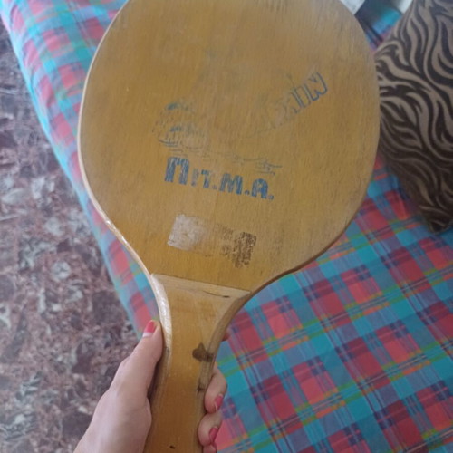Vintage wooden beach rackets set of 3 with tennis ball, Eagle No 104 & Dolphin