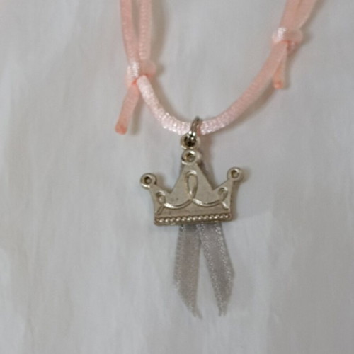 Set of 2 adjustable pink necklaces with silver owl and crown charms