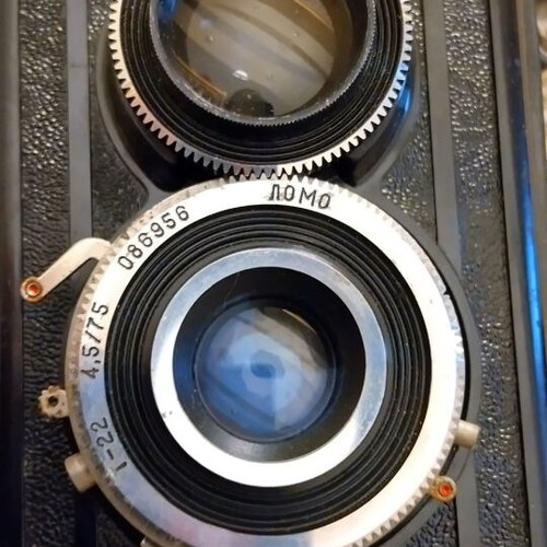 Lubitel 2 camera used with leather case