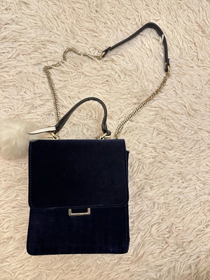 Velvet shoulder bag dark blue with detachable white fur Zara like new